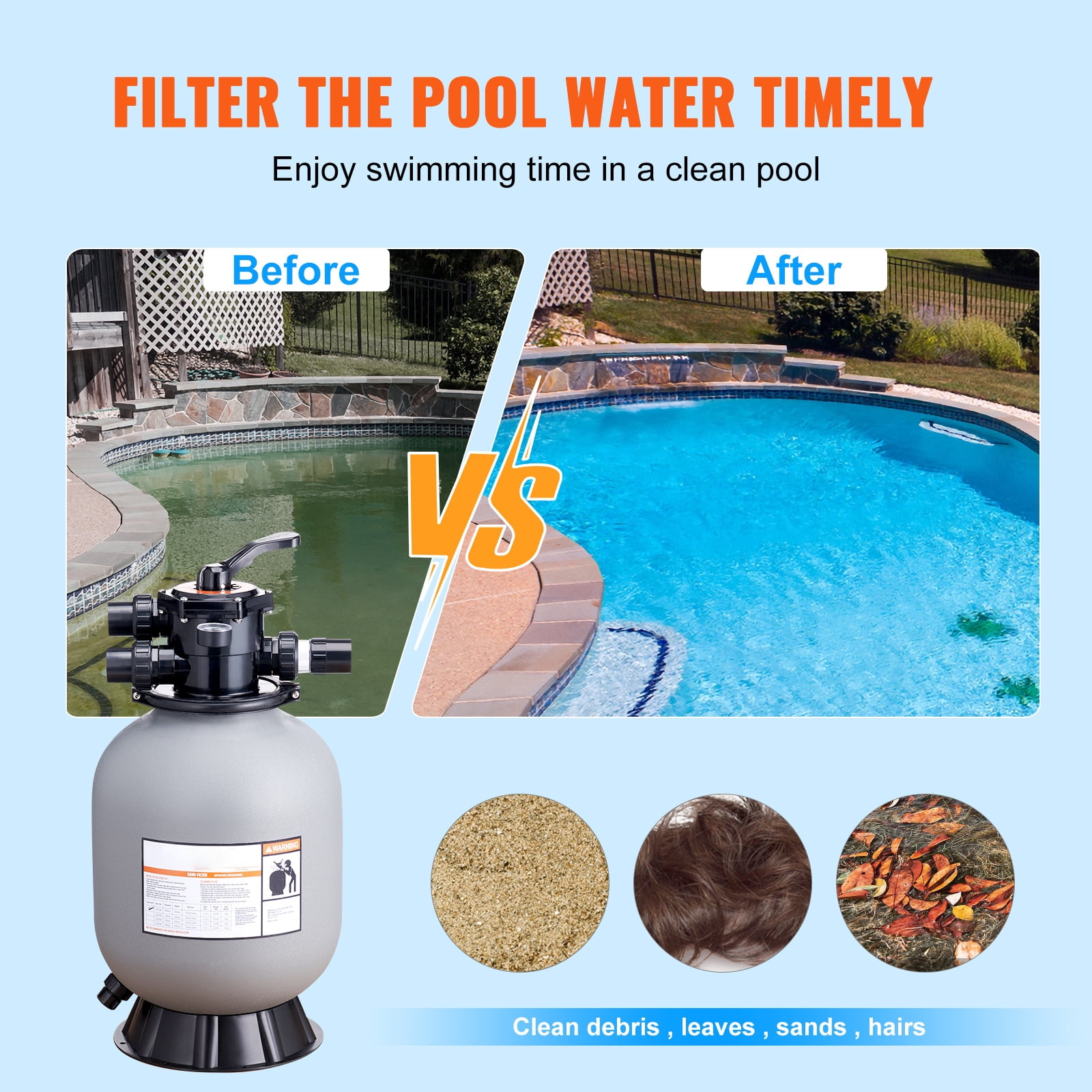 VEVOR 16" Sand Filter Above Inground Swimming Pool Sand Filter with 7-Way Valve