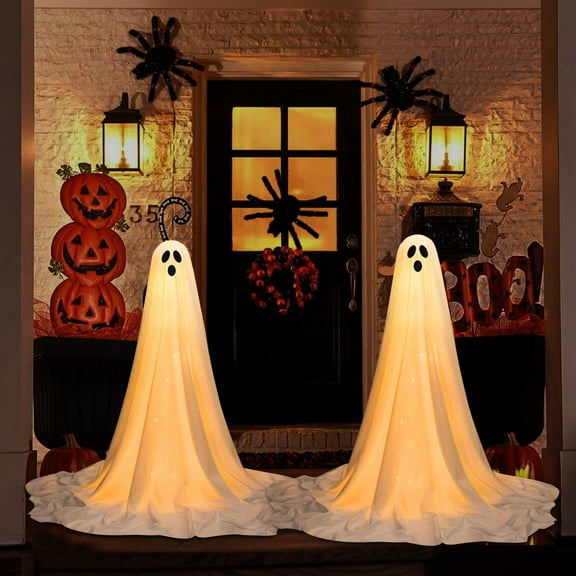 Kumdkd LED Ghost Decor Lights - 5ft Adjustable Halloween Yard Decor with Stand & Stickers - Outdoor/Indoor Spooky Party Lighting for Haunted Houses 2025