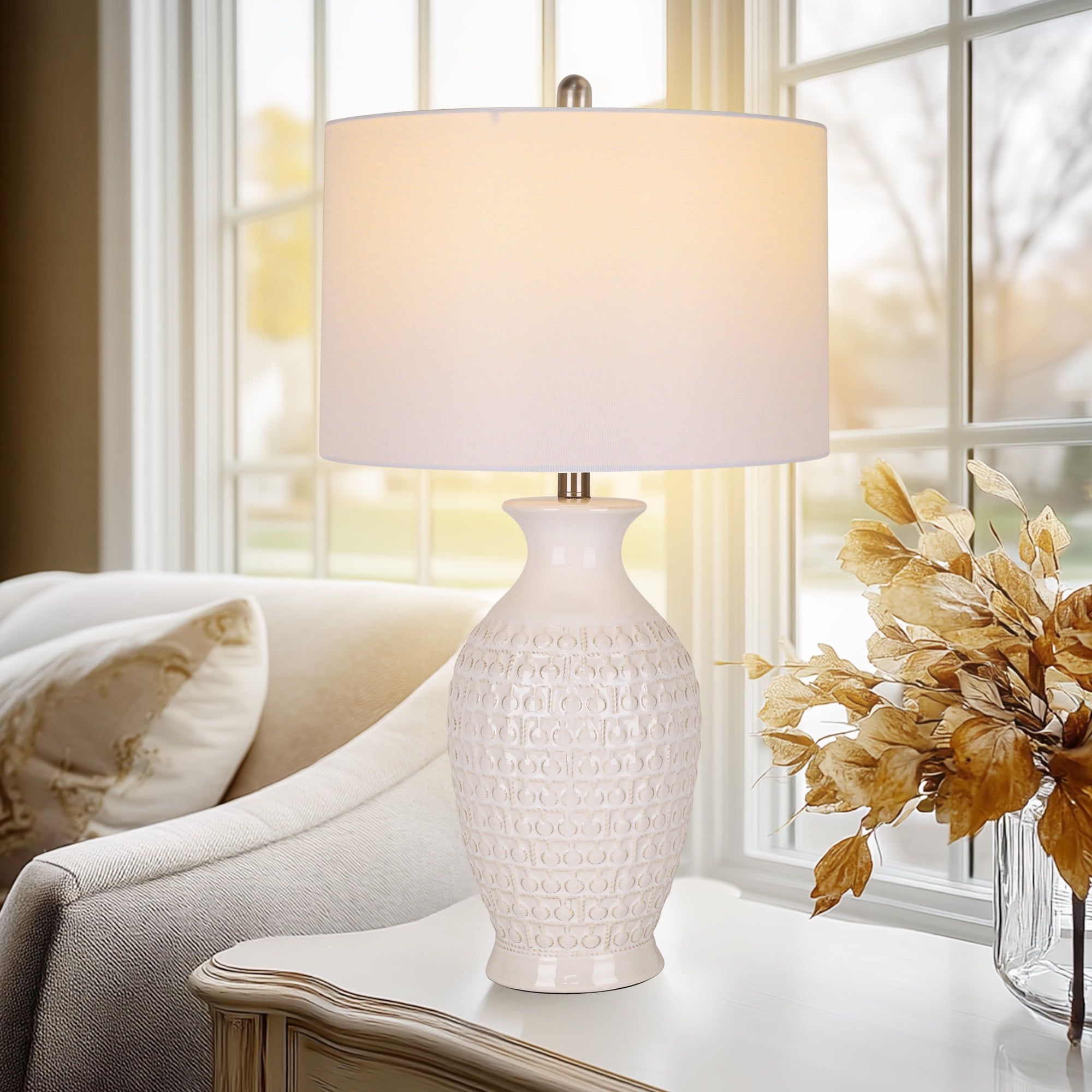 28'' Modern Ceramic Table Lamp 1 Pack, Tall Bedroom Lamp Nightstand Lamp with Bulb