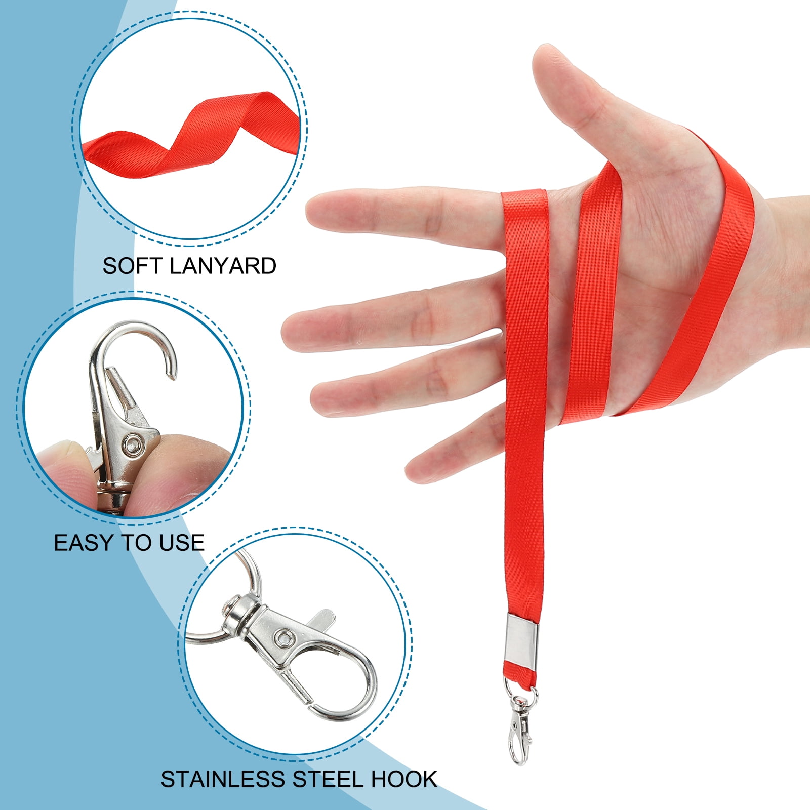 Uxcell 48cm Lanyards Bulk, 50Pcs Teacher Lanyards for ID Badges Keys Badge Lanyard Durable Personalized with Clip for ID Card, Red