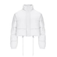 thumbnail image 5 of XPMWRP Women's Quilted Down Cropped Puffer Jacket Long Sleeve Solid Color Full Zip Casual Coats Stand Collar Winter Warm Loose Clothes White M, 5 of 7