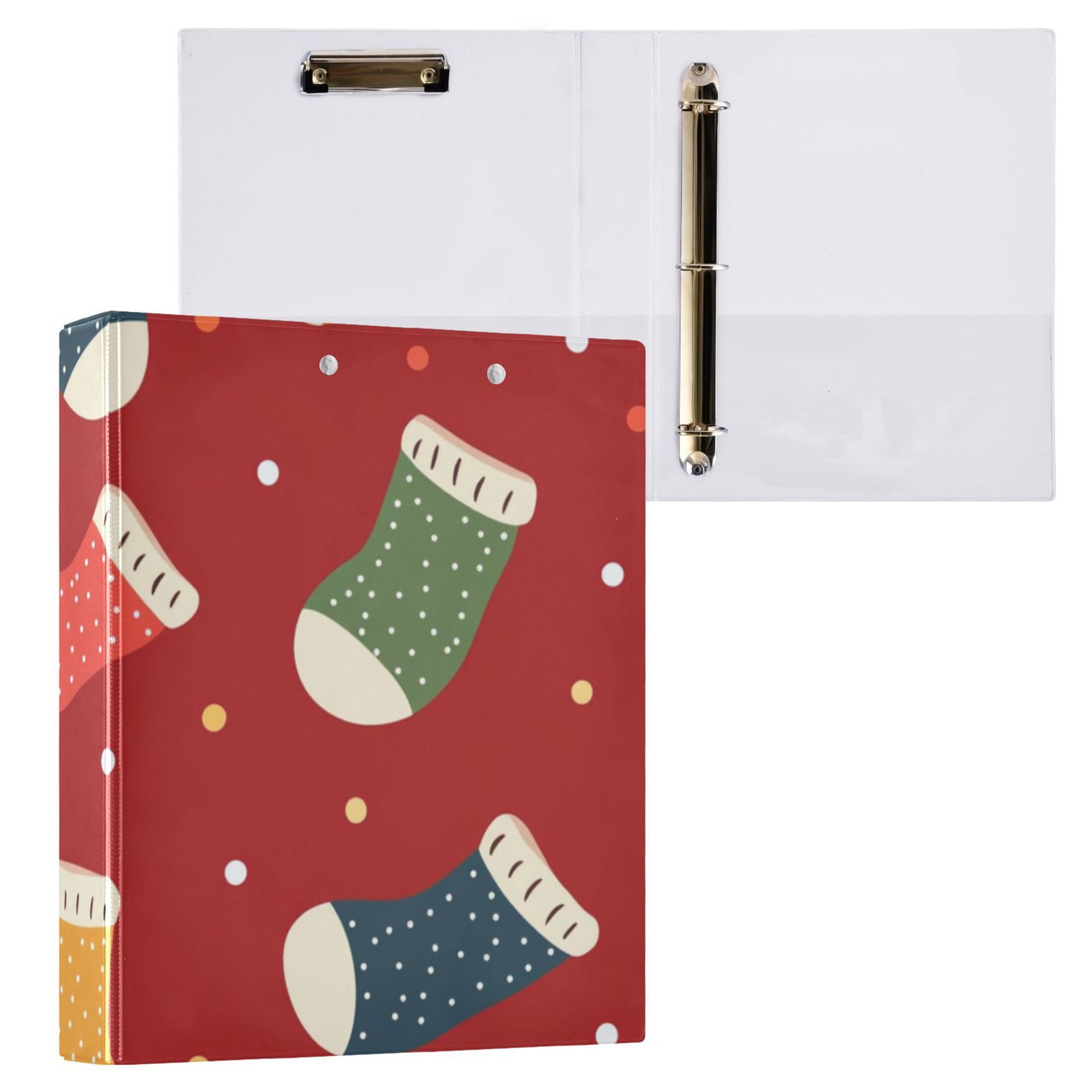 Christmas Socks Colorful 3 Ring Binders 1.5 inch Hardcover File Folders with Interior Pockets A4 Size Organizer for School Office Hospital