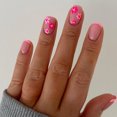 thumbnail image 3 of Acrylic False Nails Square Short French Manicure Flower Design Press On 24Pcs Pink, 3 of 6