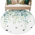 thumbnail image 2 of Eucalyptus Leaves 5ft Round Rug, Spring Pastoral Butterfly Botanical Non-Skid Rubber Backing Large Area Rugs - Living Room Bedroom Home Office, Indoor Floor Mat Carpets Washable Rug, 2 of 9