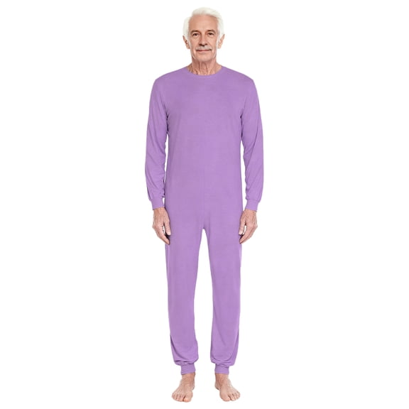 SiiRoh Mens Womens Special Needs Adaptive Clothing Crew Neck Long Sleeve Back Zip Anti-Strip Adaptive Jumpsuit Purple M