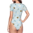 thumbnail image 4 of Naloa Bee Flower Women's Short-Sleeved Onesie, One-Piece Swimsuit for Parties, dates, clubs - Small, 4 of 9