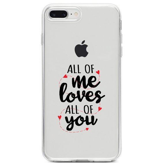 DistinctInk Clear Shockproof Hybrid Case for iPhone 7 PLUS / 8 PLUS (5.5" Screen) TPU Bumper Acrylic Back Tempered Glass Screen Protector - All of Me Loves All of You - Hearts