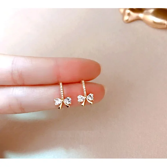 1.25 Ct Simulated Diamond Bow Design Tiny Hoop Earrings 14K Yellow Gold Plated