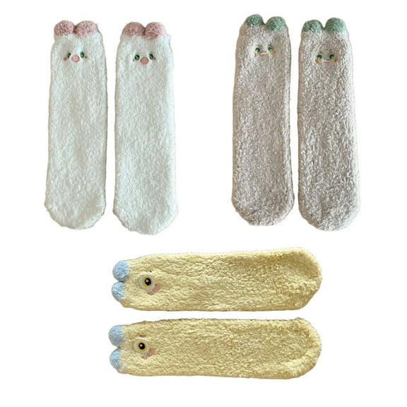 AUQ 3Pairs Socks Ultra-Soft Fuzzy Socks for Cold Weather,Whimsical Animal Design Long Socks for Winter Days,Non-Slip Long Socks for Safe Comfort,Style1