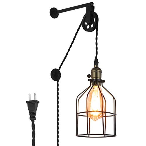 Details about   Industrial Rustic Wall Lamp with Metal Cage Plug in Wall Sconce Light Living 