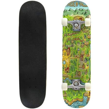 Classic Concave Skateboard Stardew Valley Map Longboard Maple Deck Extreme Sports and Outdoors Double Kick Trick for Beginners and Professionals