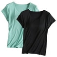 thumbnail image 1 of Pijama de manga corta para mujer, 2 piezas, color liso, cuello redondo, manga corta, con copa acolchada, ropa de casa, pijama de manga corta, pijama para mujer, 1 of 2