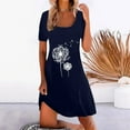 thumbnail image 2 of B91xZ Robes Décontractées pour Femmes Manches Courtes Col Rond Taille Haute à Volants Robe Trapèze Mini, Bleu Foncé S, 2 of 4
