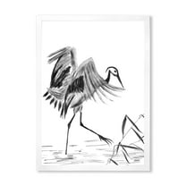 Designart 'Monochrome Japanese Oriental Crane Bird' Traditional Framed Art Print