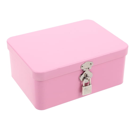 LOLIPPYY Pink Small Metal Container with Lock Vintage Tinplate Storage for Keepsakes