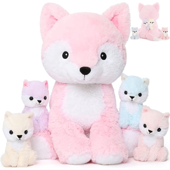 MaoGoLan 5Pcs 20'' Fox Stuffed Animals Fox Plush Toy Stuffed Mommy Fox with 4 Babies