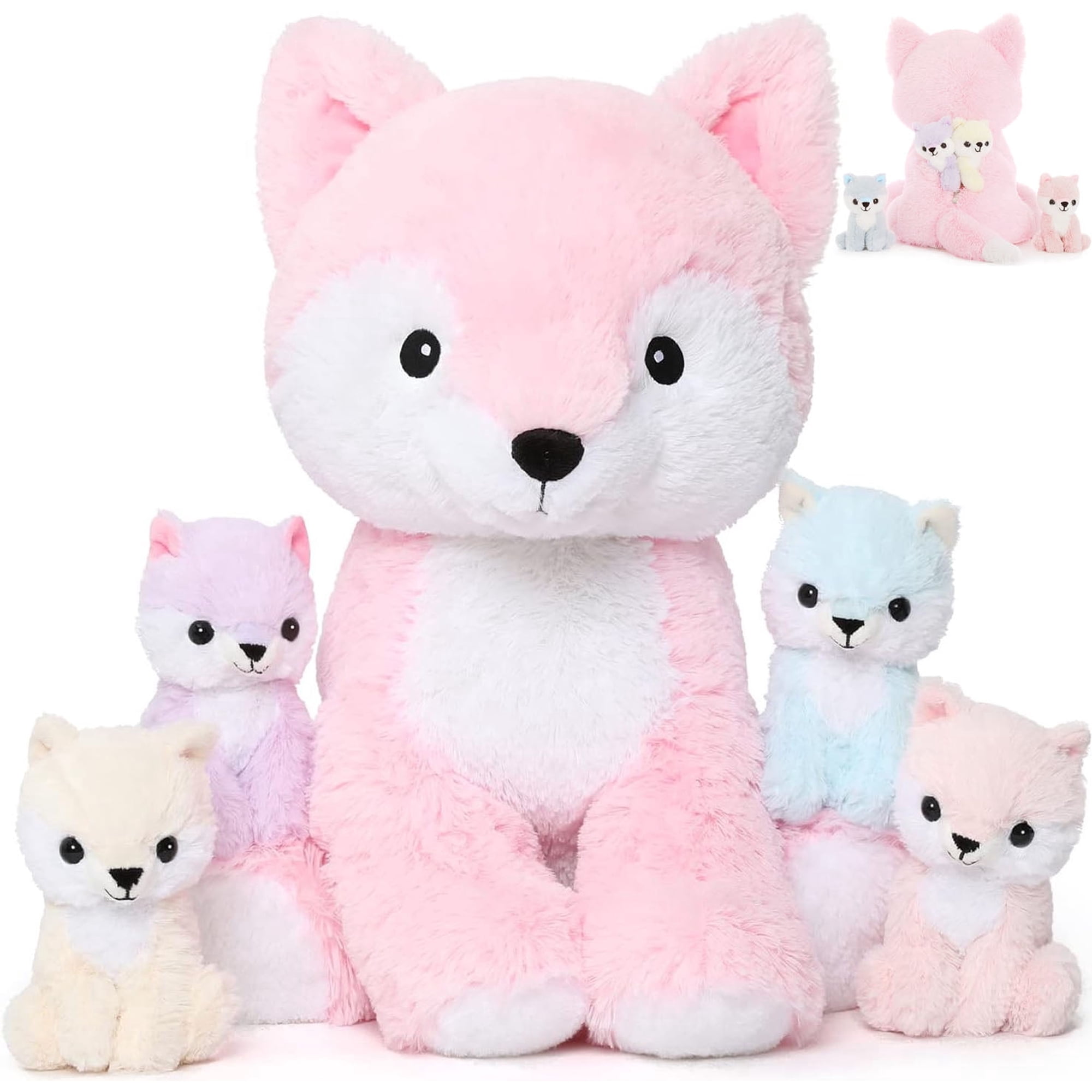 MaoGoLan 5Pcs 20'' Fox Stuffed Animals Fox Plush Toy Stuffed Mommy Fox with 4 Babies