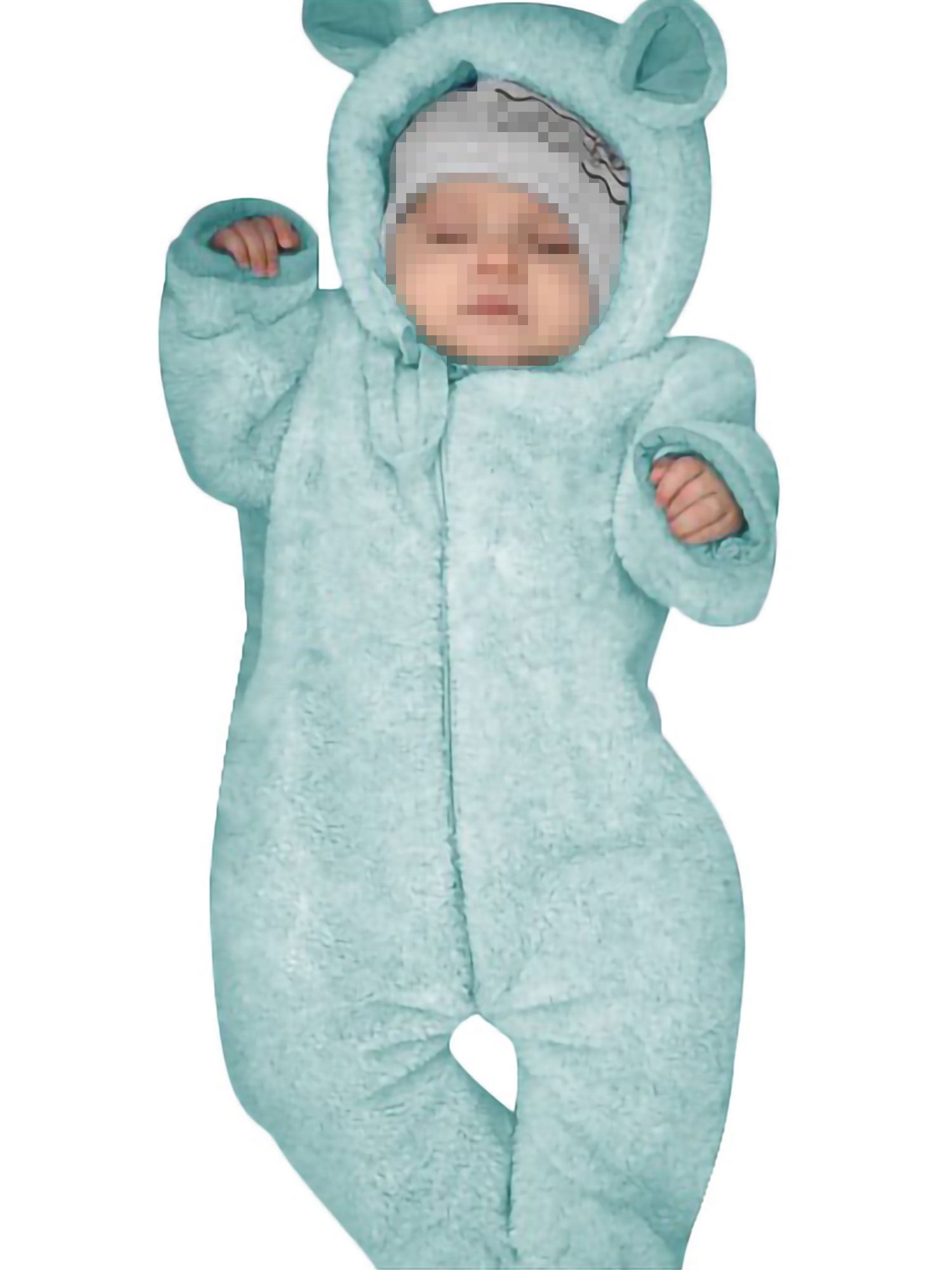 Infant Baby Fleece Romper Onesie Warm Cute Bunny Hooded Jumpsuit for 0-2T Baby 