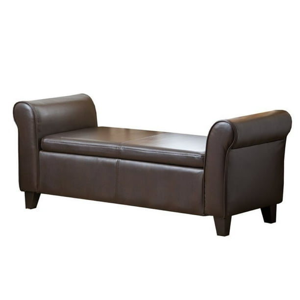 Pemberly Row Leather Storage Ottoman Bench in Dark Brown - Walmart.com