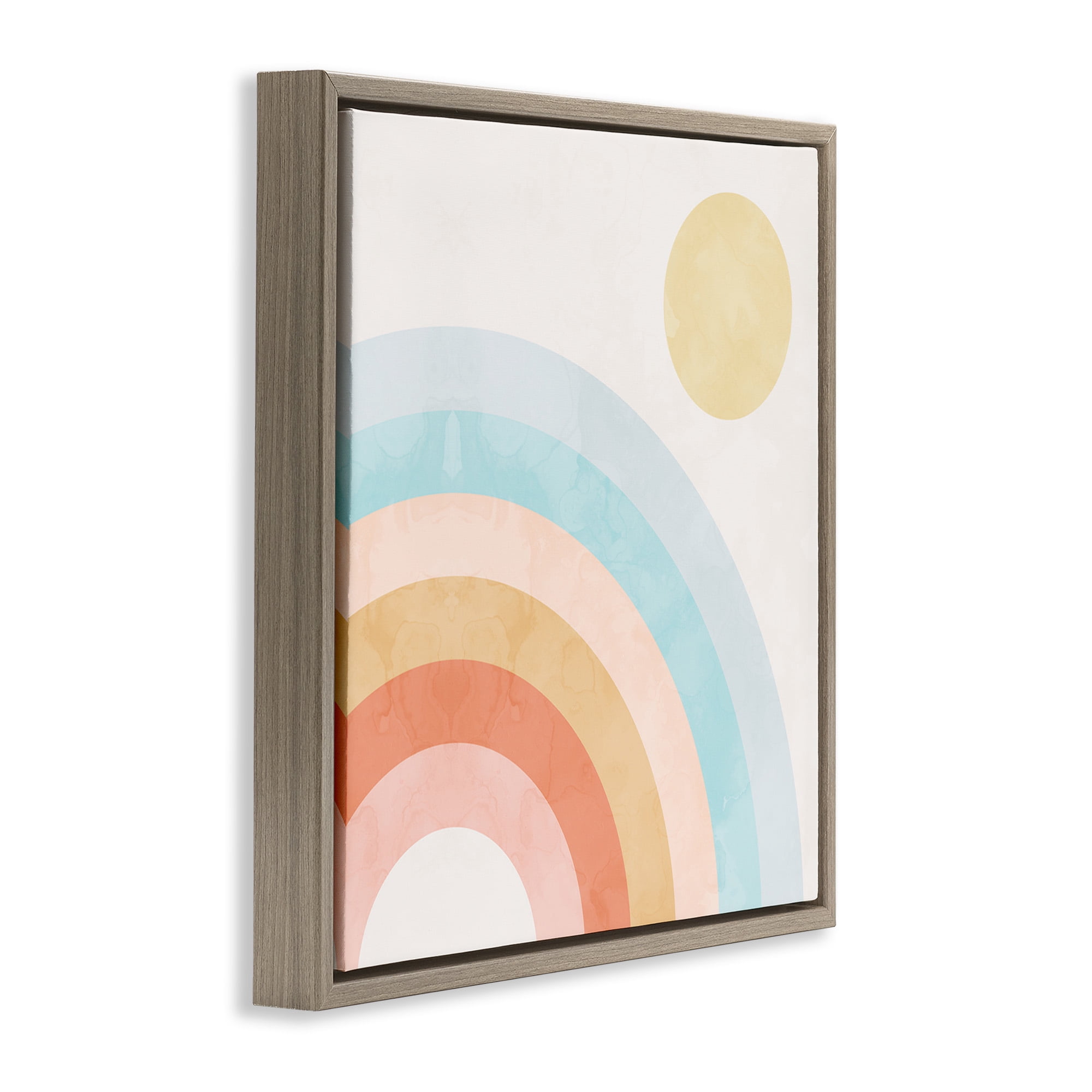 Stupell Industries Retro Rising Sun Rainbow Arches Landscape Painting Brown Floater Framed Canvas Art Print Wall Art, 18 x 18