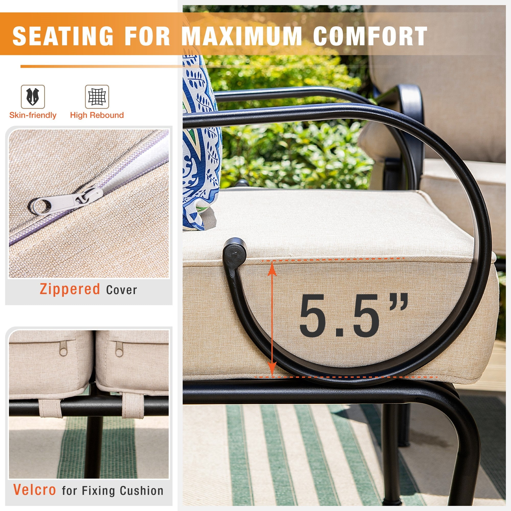 Sophia & William 4 Pieces Metal Patio Furniture Set Outdoor Sectional Conversation Set, Beige
