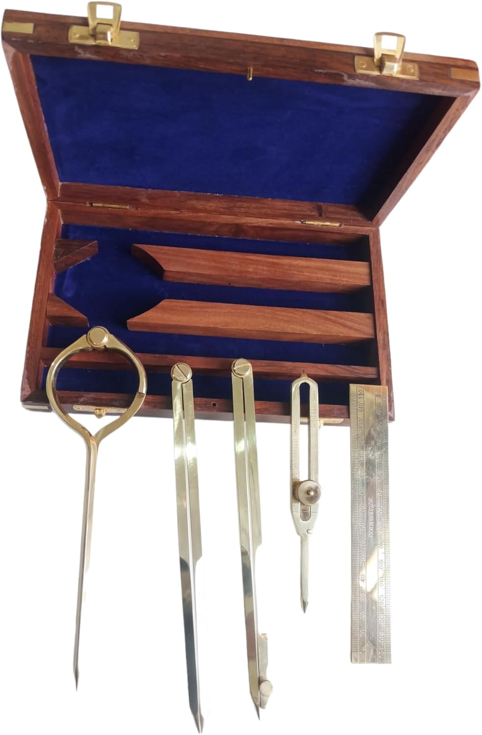Proportional Divider Set of 5, Full Brass dividers with Executive Handmade Leather Roll Tools Bag, Single Handed 8" Brass Navigation Dividers Compass Set for Maritime, Naval, Geometry and Drafting.
