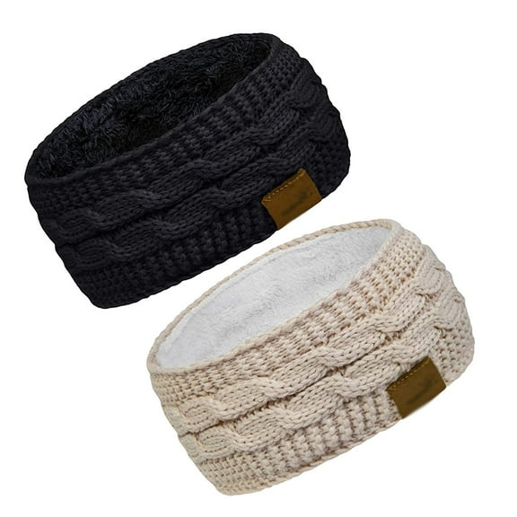 Women Winter Warm Headband Fuzzy Fleece Lined Thick Cable Knit Head Wrap Ear Warmer