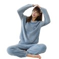 thumbnail image 2 of Pijamas de mujer, pijamas de manga larga de invierno, ropa de dormir cálida, y pantalones de manga larga de 2 piezas, conjunto de ropa de salón Azul Macarena Pijamas de invierno para mujer, 2 of 8