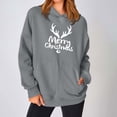 thumbnail image 2 of 2024 Christmas Baggy Hoodies Ladies Letter Print Graphic Sweatshirt with 2 Pockets Casual Pullover Tops Loose (Medium, Gray), 2 of 6