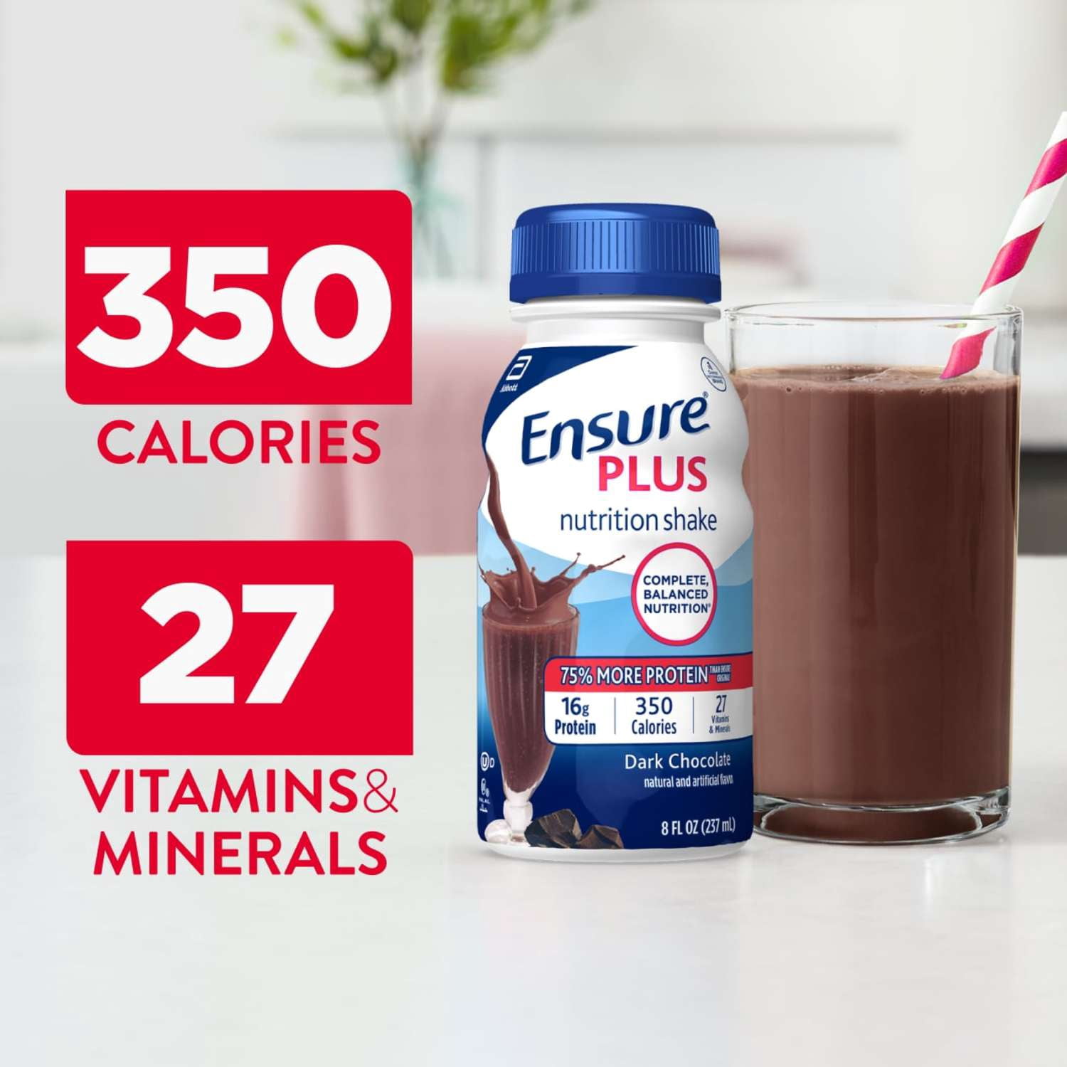 Ensure Plus Meal Replacement Nutrition Shake, Dark Chocolate, 16g Protein, 8 fl oz - 6 Pack