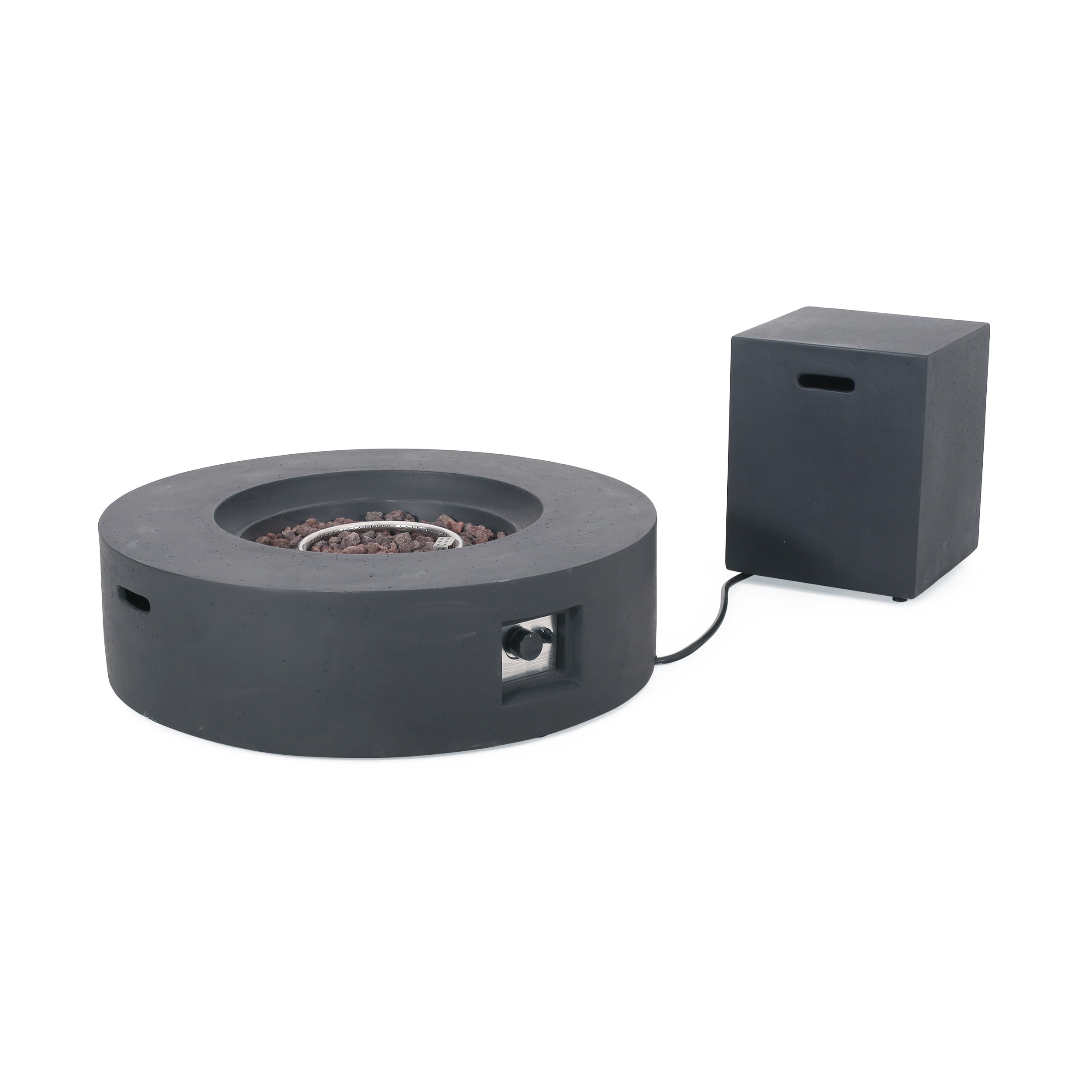 Circular 50K BTU Outdoor Gas Fire Pit Table with Tank Holder, Dark Grey
