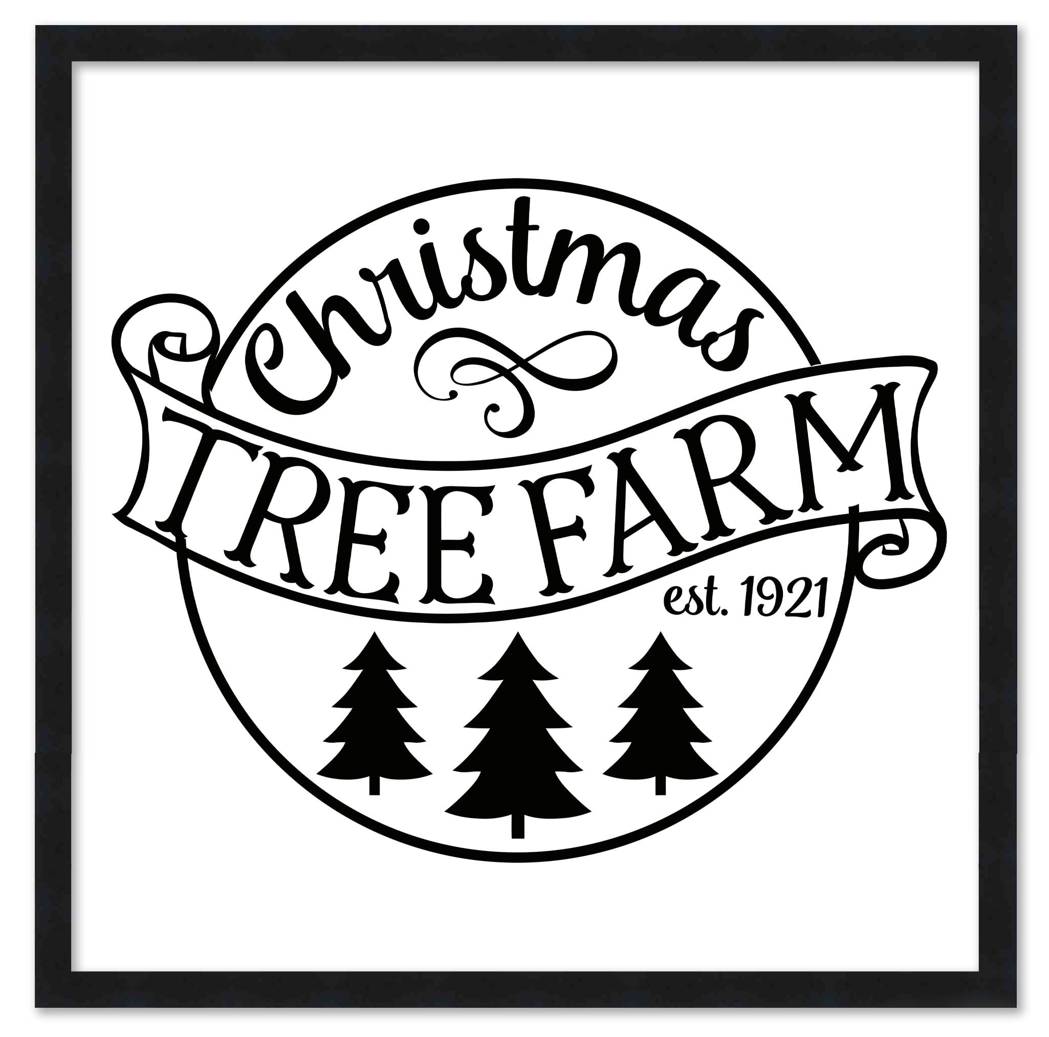 Black and White Christmas Tree Farm 15.5" x 15.5" Framed Christmas Wall
