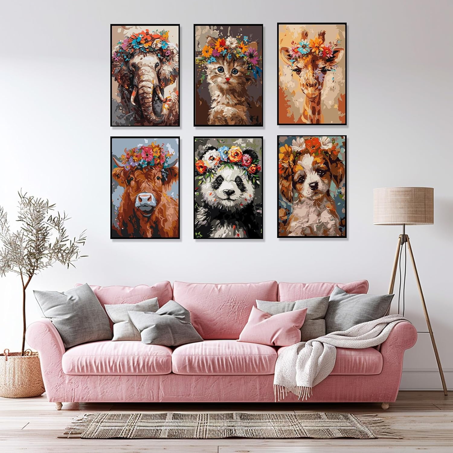 Canvas Animals with Wreath Paint by Numbers Kit for Adults, Adults Painting by Number Kits on Canvas, Gifts Home Decor (Panda,Cow,Elephants,etc) 8x10 inch Unframed