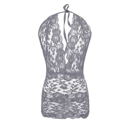 

Womens Sexy Lingerie Lace Hollow-Out Backless Hanging Deep V Neck Jumpsuits Hot6s4486962