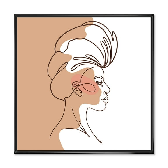 Designart 'One Line Portrait of Afro American Woman II' Modern Framed Canvas Wall Art Print