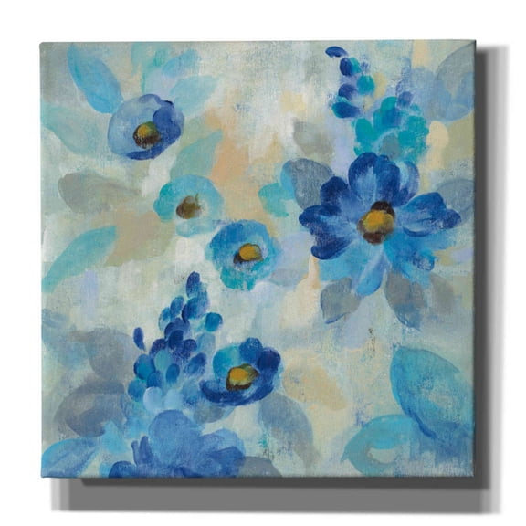 Epic Graffiti 'Blue Flowers Whisper III' by Silvia Vassileva, Canvas Wall Art, 18"x18"