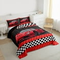 thumbnail image 3 of Feelyou Cartoon Red Automobile Bedding Comforter Set, Speed Sports Lover Twin Comforter Sets, Checkered Square Plaid Reversible Bedding Set, Lightweight Room Decor, 2-Piece, 3 of 8