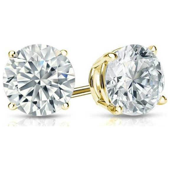 14K Yellow Gold White Diamond Round 0.25 Ct Stud Earrings Plated by Paris Jewelry