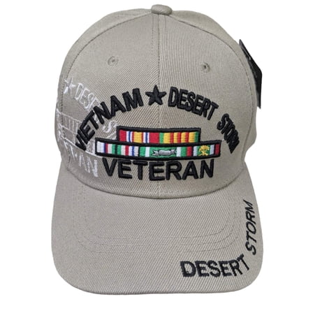 US Military Vietnam Desert Storm Veteran Ribbon Khaki Adjustable Baseball Hat Cap