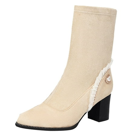 WNVMWI Womens Shoes Slip-ons Loafers for Women Sneakers Comfortable Shoes for Women Autumn Winter Casual Shoes Elastic Boots High Heeled Pointed Boots Slim Leg Lace Boots Short Boots Footwear Size 37
