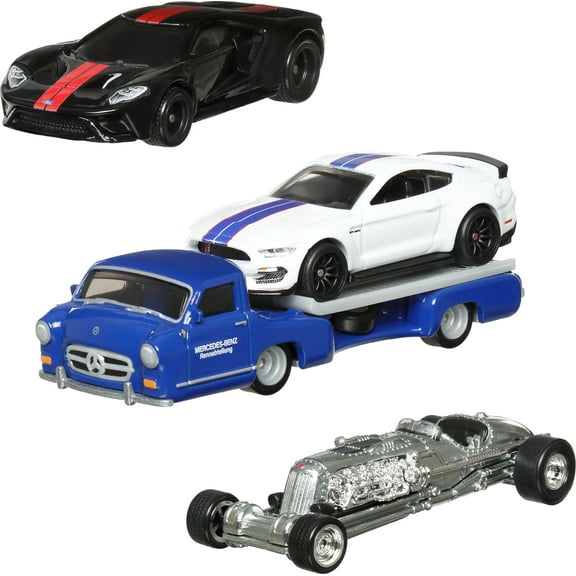 Hot Wheels Premium Collector Jay Leno’s Garage Set, 3 Cars & 1 Transporter