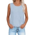 thumbnail image 2 of FAVIPT Débardeurs à Rayures en Coton pour Femmes Printemps Été Décontractés Fluides Chemises Vichy Col Ras du Cou Sans Manches Tunique Confortable Bleu,TG, 2 of 8