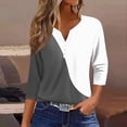 thumbnail image 2 of Xuboway 3/4 Length Sleeve Womens Tops Button Down Summer V Neck Shirts Henley Blouses Dressy Fashion Three Quarter Length Sleeve Blouse Clothes, 2 of 3