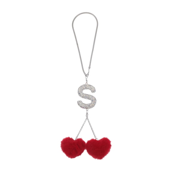 1 Pcs Metal Faux Rhinestone Faux Diamond Letter S Heart-Shape Pompon Pendant Car Rear View Mirror Pendant Accessories Car Hanging Ornament Red