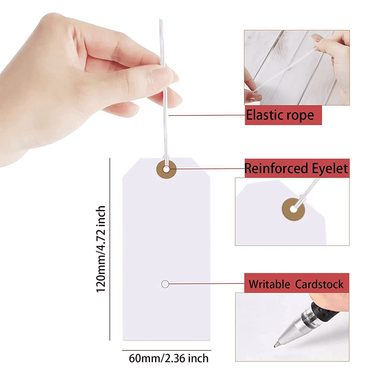 Large Reinforcing Hole Paper Tag with String Attached,800 Pcs Paper Hanging Tags with Elastic Rope Attached
