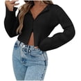 thumbnail image 1 of ameIAEA Women's Zip Up Sweater Open Front Knit Cardigan Long Sleeve V Neck Slim Crop Sweater, 1 of 7