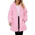 thumbnail image 5 of Women's Hooded Double Sided Fleece Coat, Mid Length Plush Jacket, Full Zip Front Long Sleeve Outerwear, Soft Brushed Lining Casual Coat, Warm Everyday Wear with Hood Pink L, 5 of 8