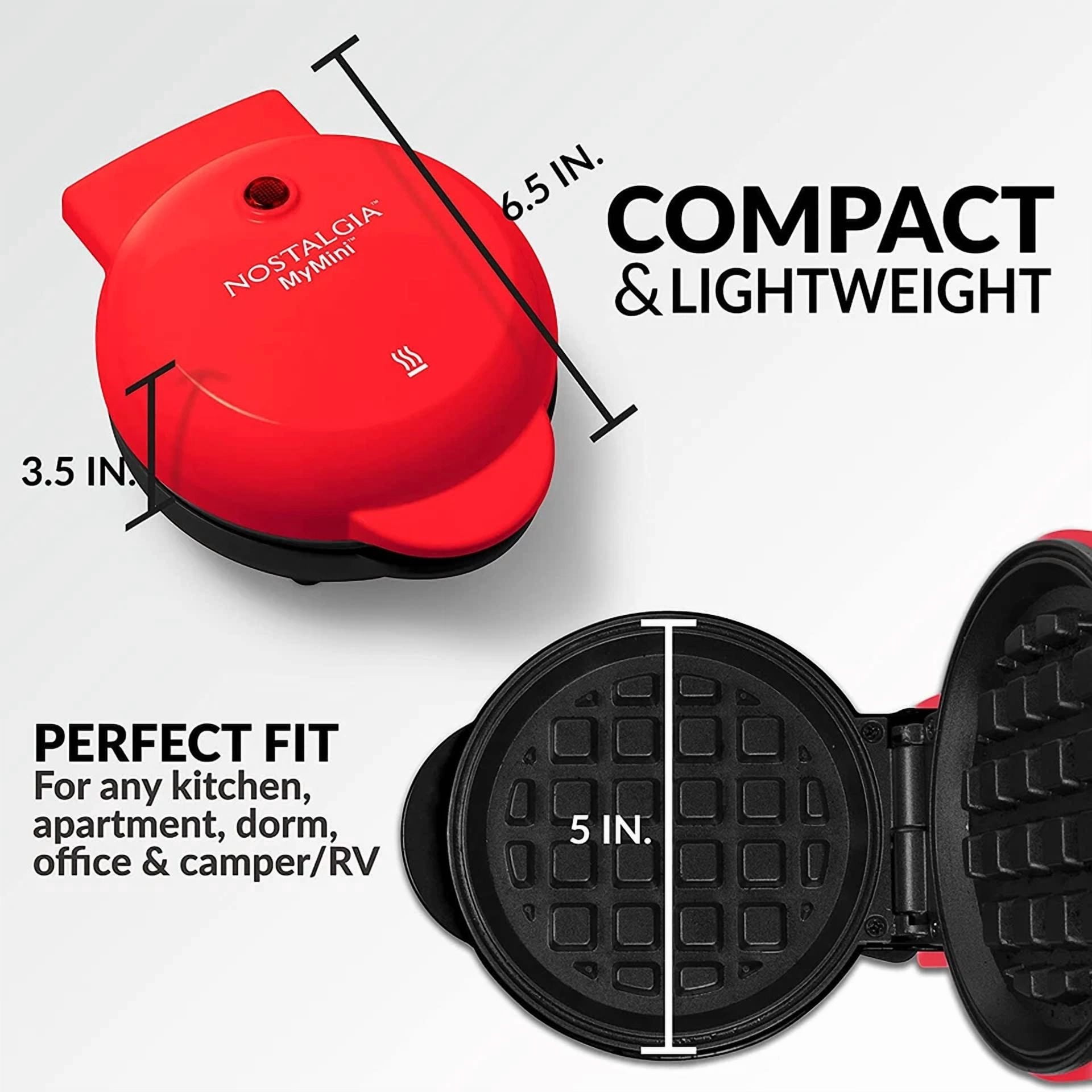CIRCLE- Nostalgia Mymini Waffle Maker 5 Non-Stick Cooking Surface. New Factory Sealed