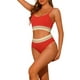 thumbnail image 4 of Conjuntos de bikini de dos piezas de talle alto con canalé para mujer, con tirantes ajustables, traje de baño, ropa de baño, pequeño, rojo, 4 of 5