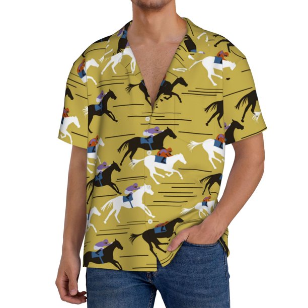 Fotbe Horsemen In Horseraces Camisa Estampada de Manga Corta para Hombre, Casual de Verano, Estilo Playero, Sin Arrugas-4X-Large